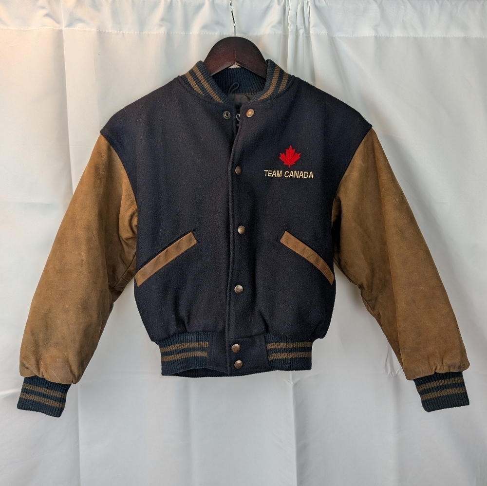 Lamasz sport Canada Varsity Leather  Jacket 90s Vintage Size M(by measurements)